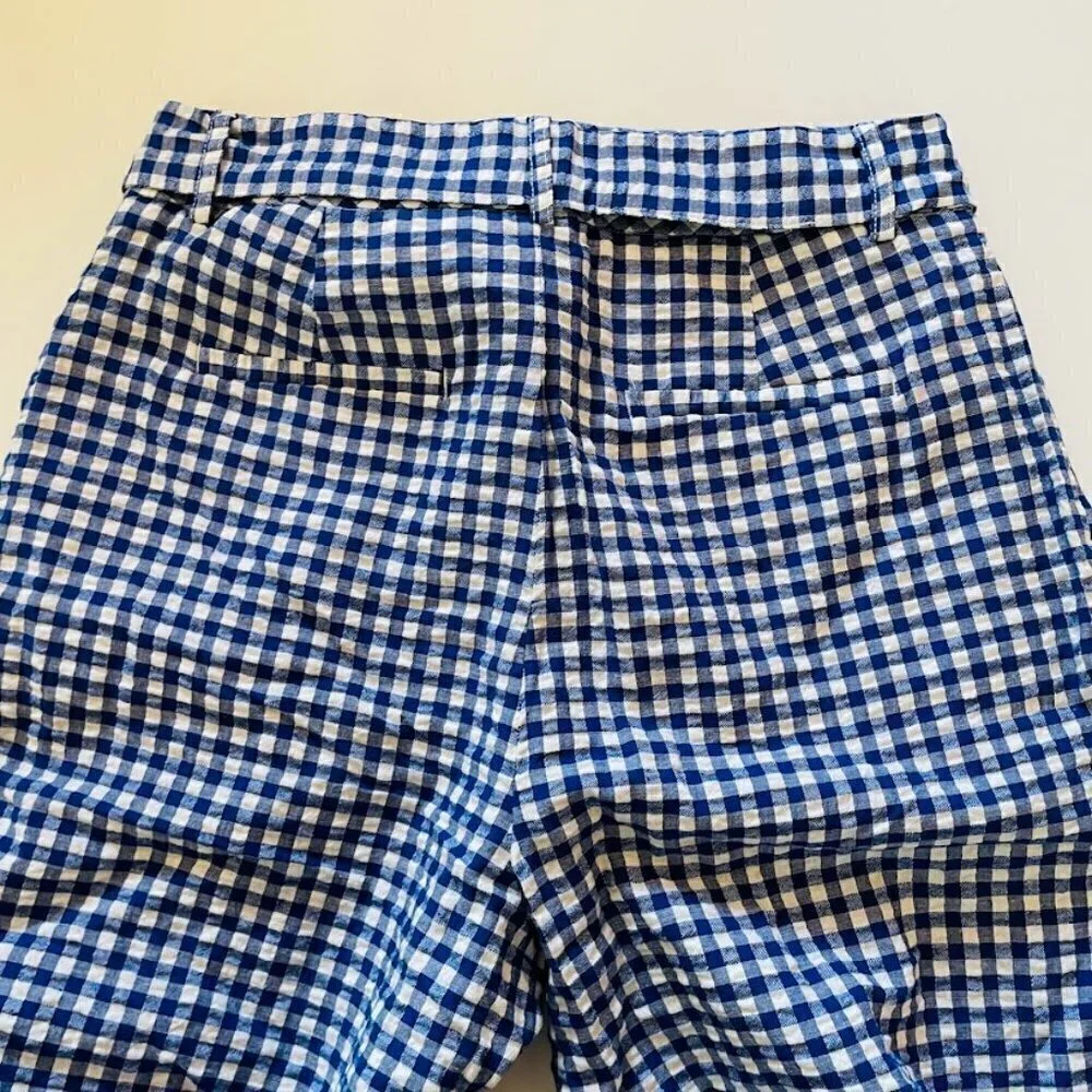 NWT Banana Republic Gingham Checkard Pant Trouser Linen Blue White Belt Tie 8